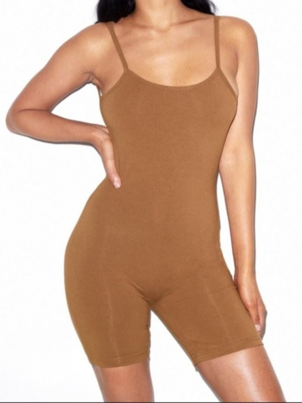 American Apparel - Women's Scoop Neck Brown Stretch Romper